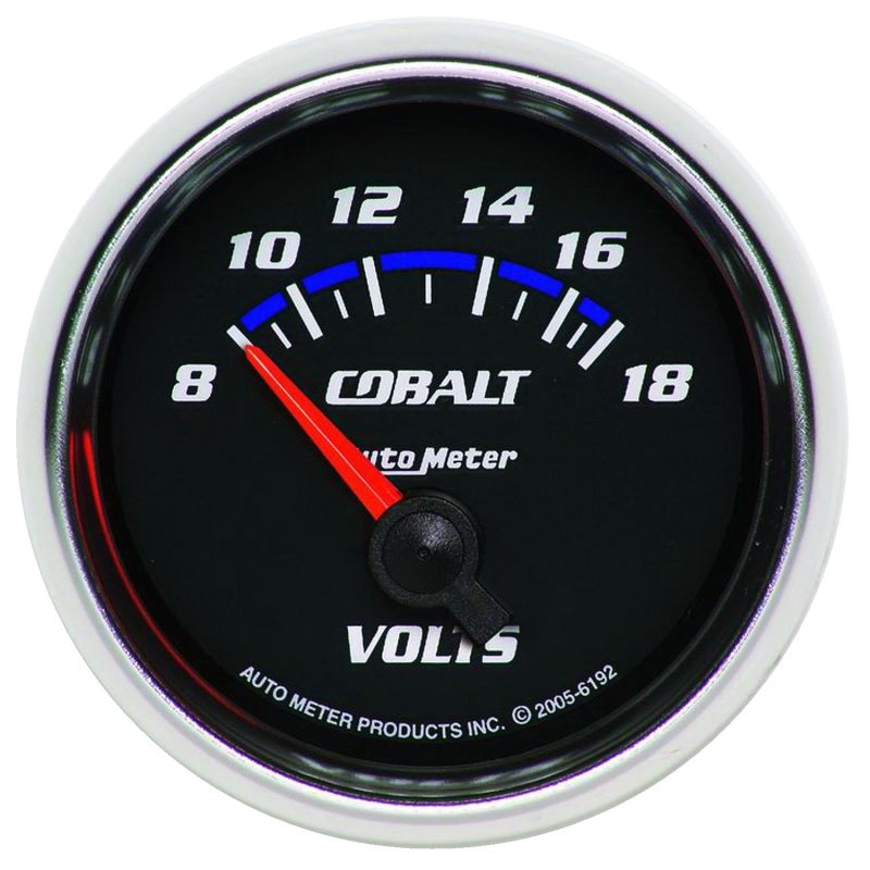 Auto Meter Cobalt 8-18V Voltmeter - Electric - Analog - Short Sweep - 2-1/16 in Diameter - Black Face