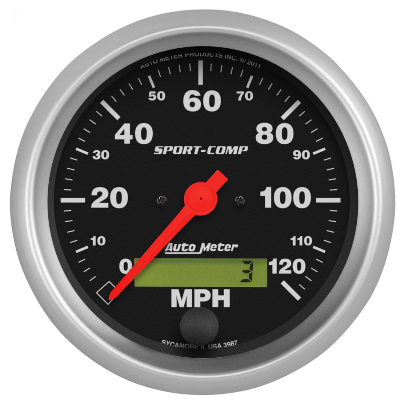 Auto Meter Sport-Comp 120 MPH Speedometer - Electric - Analog - 3-3/8 in Diameter - Programmable - Black Face