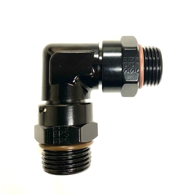 Fragola Adapter Fitting - 90 Degree - 6 AN Male O-Ring to 8 AN Male O-Ring - Aluminum - Black