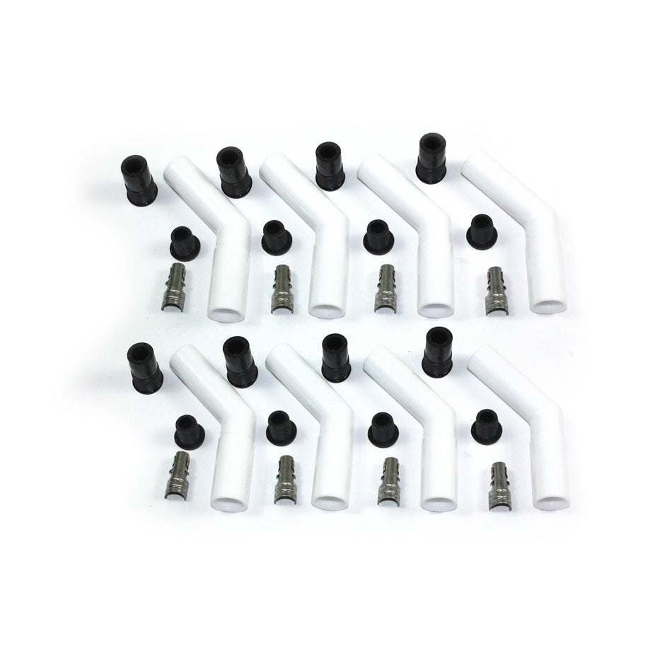 PerTronix Spark Plug Boot/Terminal Kit - 8 mm - Ceramic - White - 45° (Set of 8)