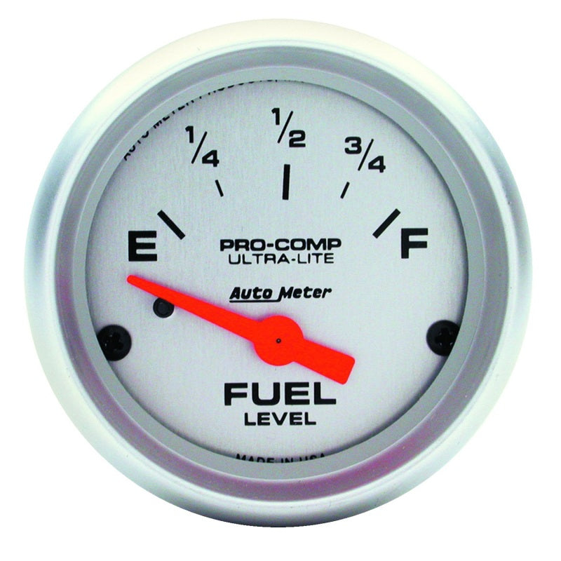 Auto Meter Ultra-Lite 240-33 ohm Fuel Level Gauge - Electric - Analog - Short Sweep - 2-1/16 in Diameter - Silver Face