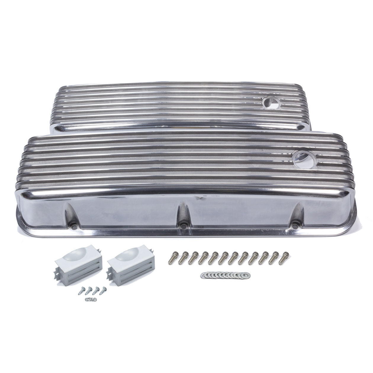 Mr. Gasket BBC Cast Alm Valve Cover Set Finned Style Pol.