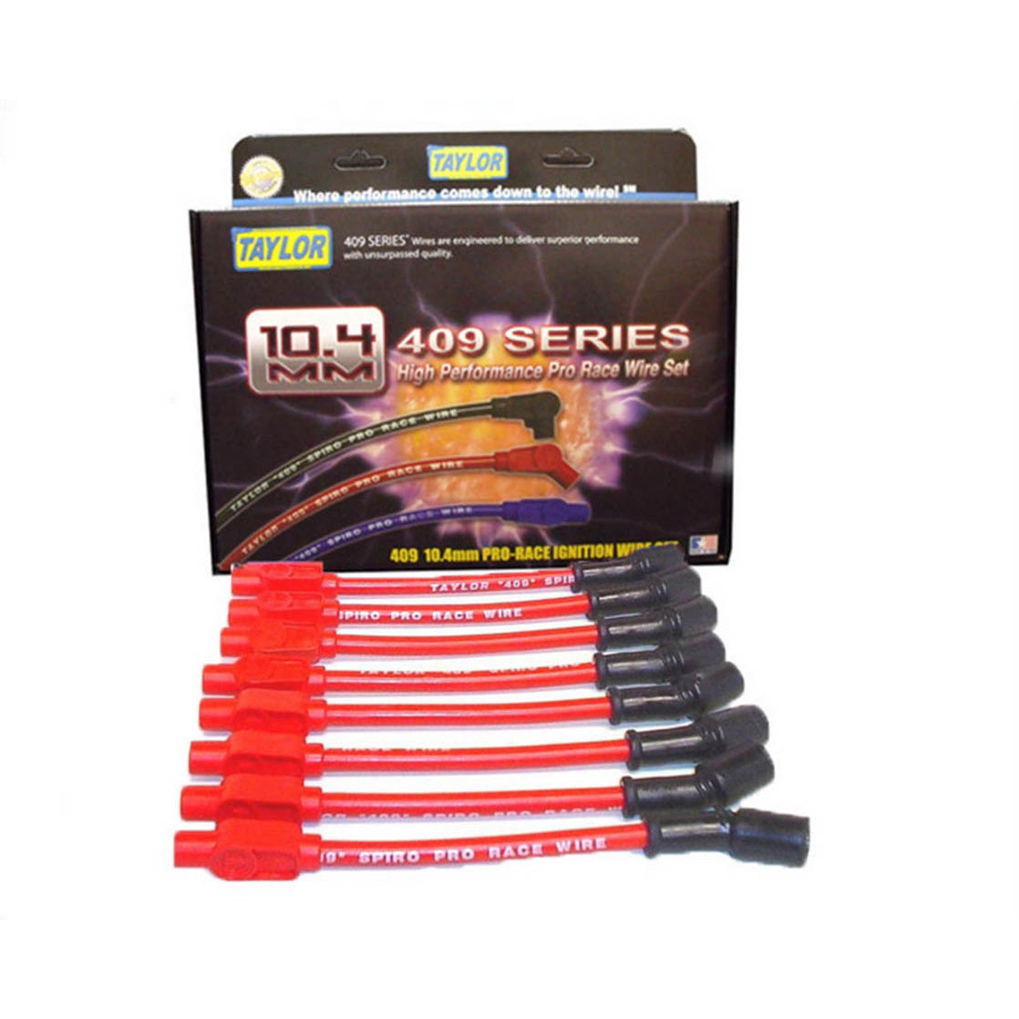 Taylor Cable Products 409 Pro Race Spark Plug Wire Set Spiral Core 10.4 mm Red - Factory Style Boots and Terminals