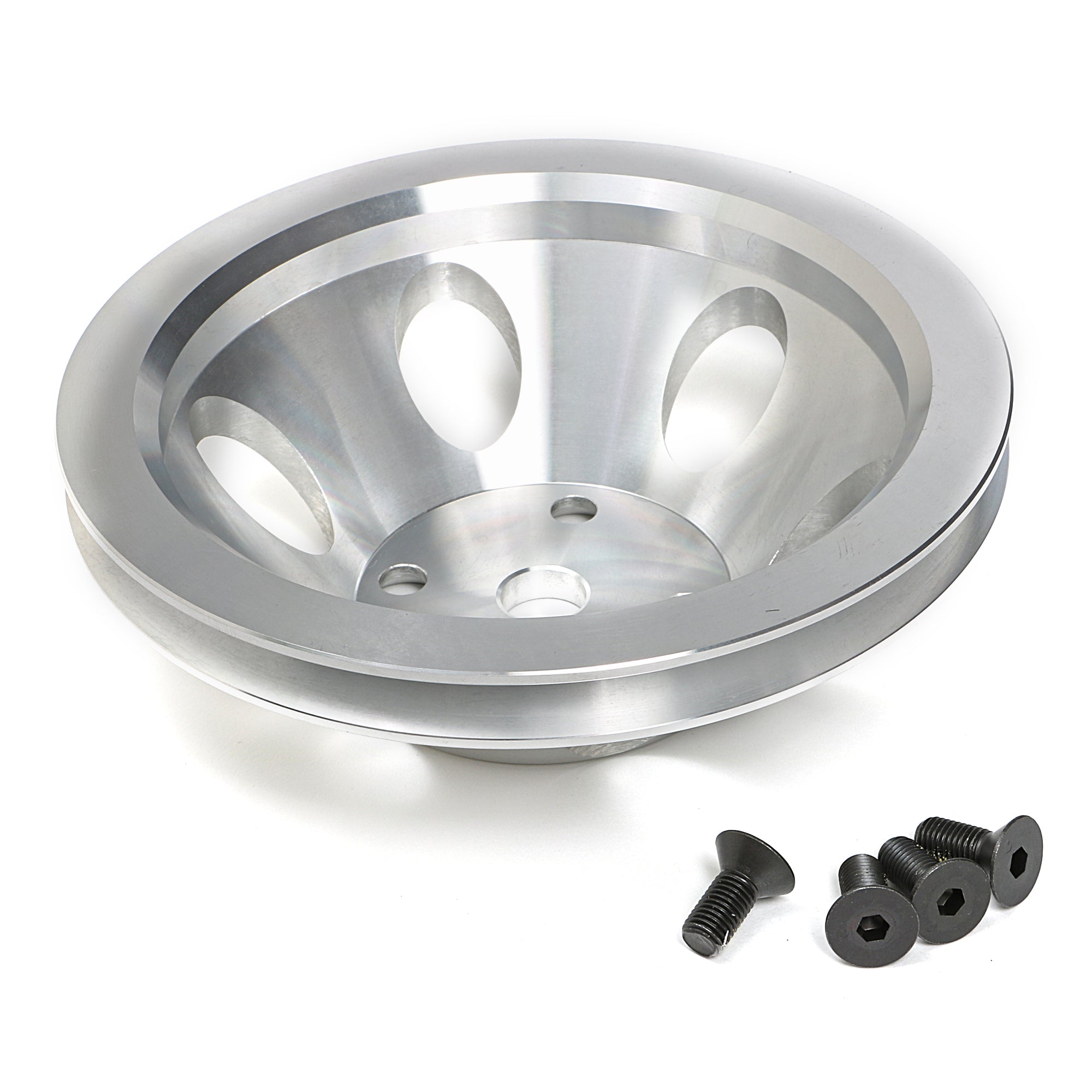 Trans-Dapt V-Belt 1 Groove Water Pump Pulley - 6.625 in Diameter - Machined Aluminum - Long Water Pump - Small Block Chevy