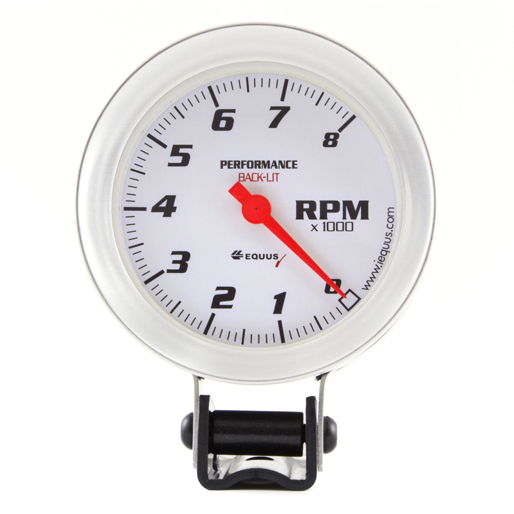 Equus 8000 Series Tachometer - 8000 RPM - Electric - Analog - 3-3/8" Diameter - Pedestal Mount - White Face