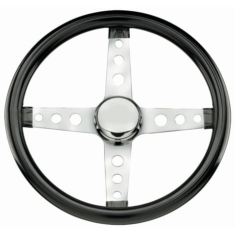 Grant Classic Steering Wheel - 13-1/2" Diameter - 4-Spoke - Black Vinyl Grip - Steel - Chrome