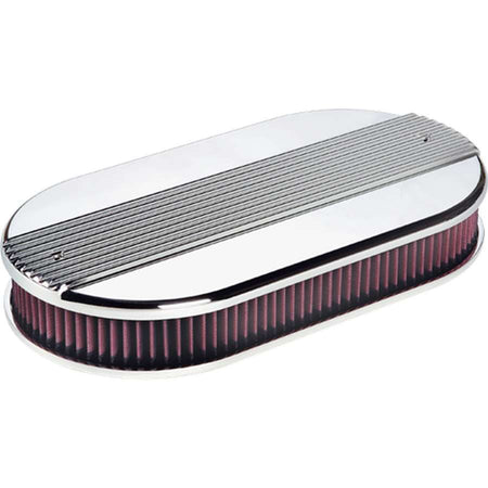 Billet Specialties Large Oval Dual Quad Air Cleaner Assembly - Polished - Ribbed Design - 2 1/4 in. Filter Height