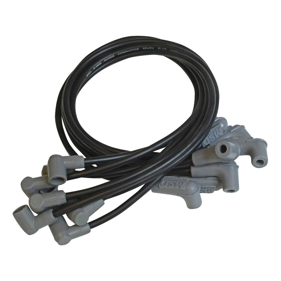MSD 8.5mm Super Conductor Spark Plug Wire Set - Spiral Core - 8.5mm - Black - 90 Plug Boot - Chevy, GMC - SB - V8