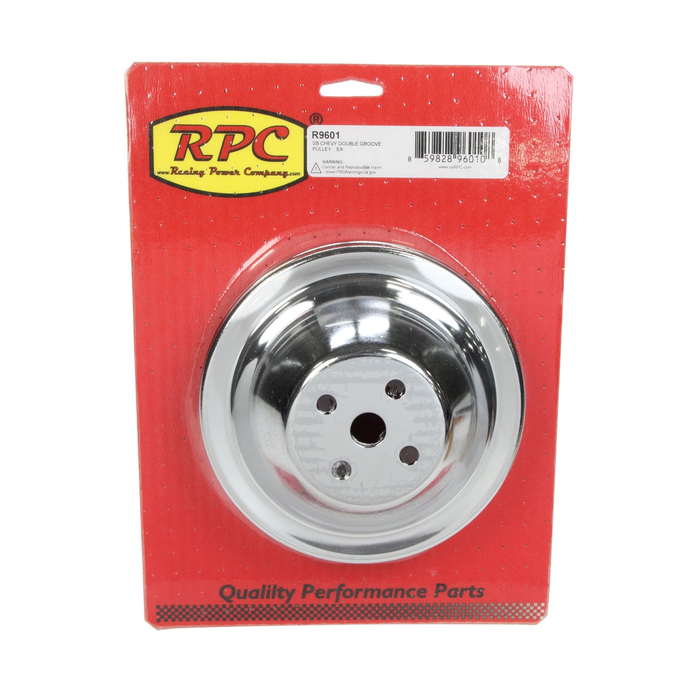 Racing Power V-Belt Water Pump Pulley 2 Groove 6.400" Diameter Steel - Chrome