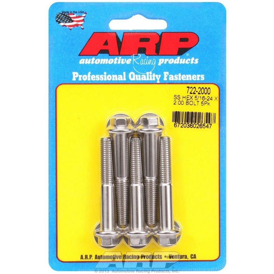 ARP Bolt - 2.000" Long - 3/8" Hex Head - Stainless - Polished - Universal - (Set of 5)