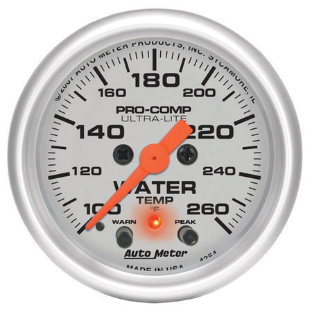 Auto Meter 2-1/16" Ultra-Lite Electric Water Temperature Gauge w/ Peak Memory & Warning - 100-260°