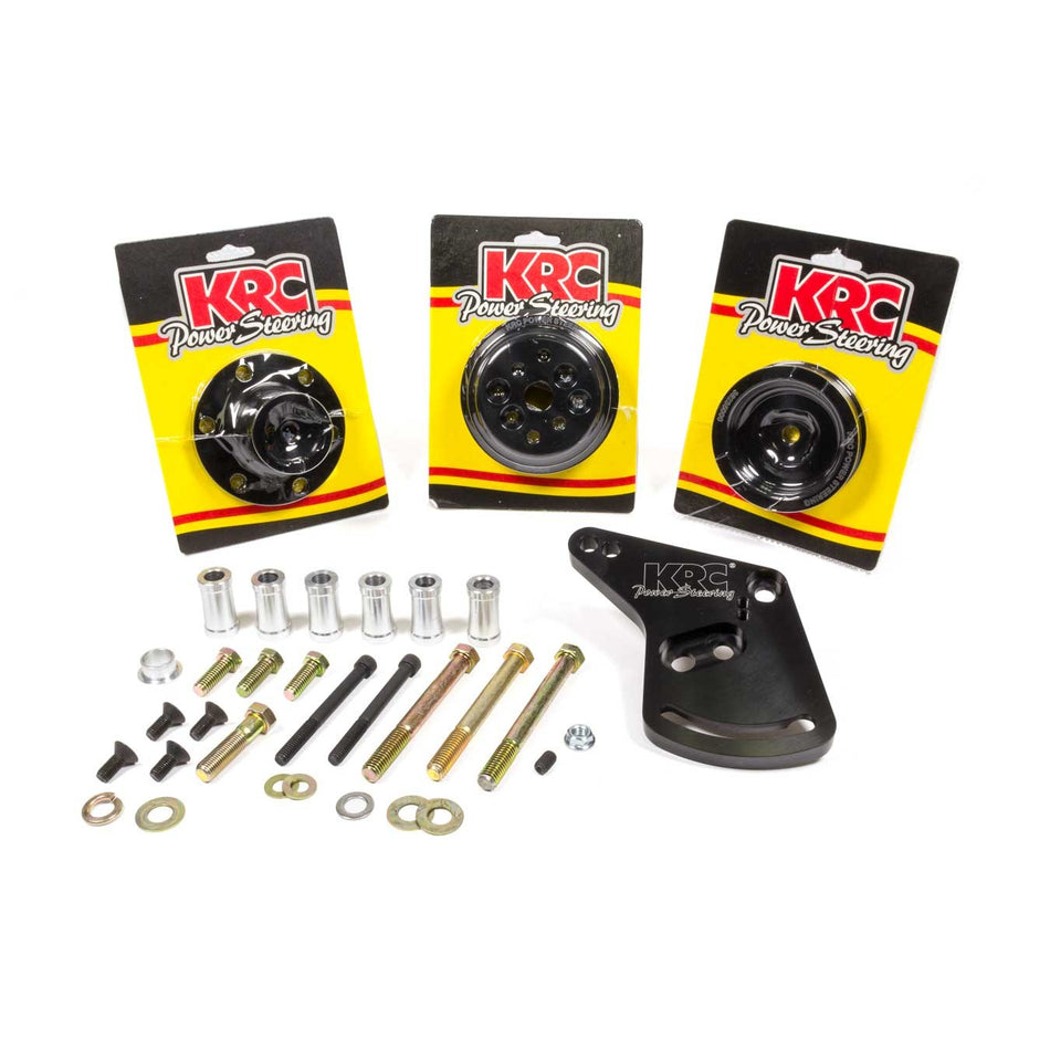 KRC Power Steering 6 Rib Serpentine Pulley Kit Billet Aluminum Black Anodize Small Block Ford - Kit