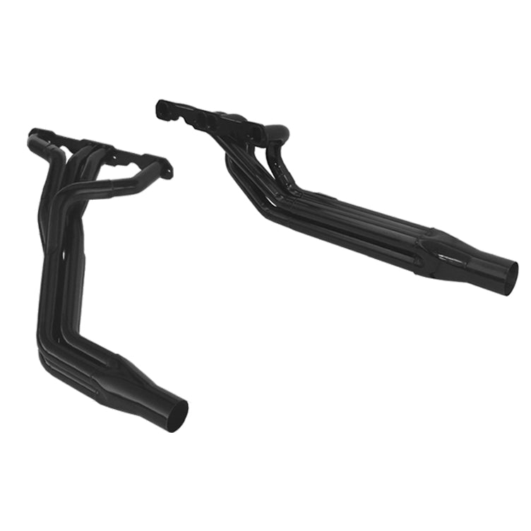 Schoenfeld Dirt Late Model Header - 1-5/8 to 1-3/4 to 1-7/8" Primary - 3" Collector - Steel - Black Paint - Small Block Chevy