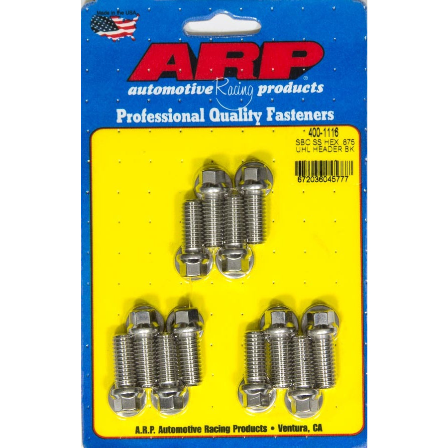 ARP Header Bolt - 3/8-16 in Thread - 0.875 in Long - Hex Head - Polished - Universal - Set of 12
