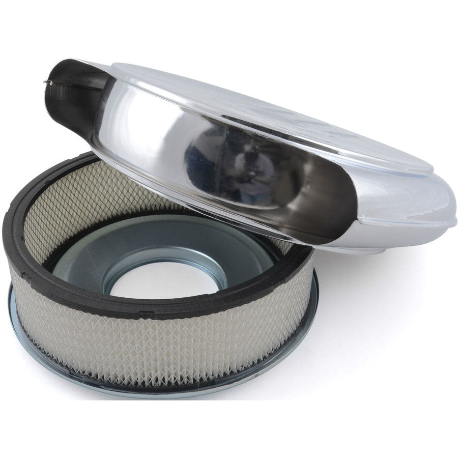 Racing Power Retro Style Air Cleaner Assembly 14" Round 3" Element 5-1/8" Carb Flange - Drop Base