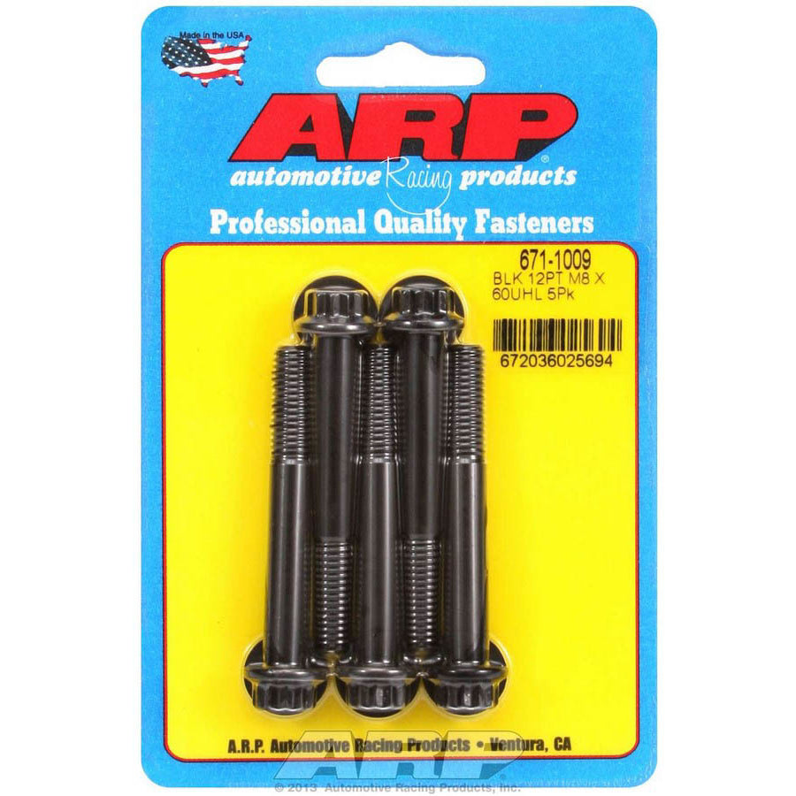 ARP 8 mm x 1.25 Thread Bolt 60 mm Long 10 mm 12 Point Head Chromoly - Black Oxide