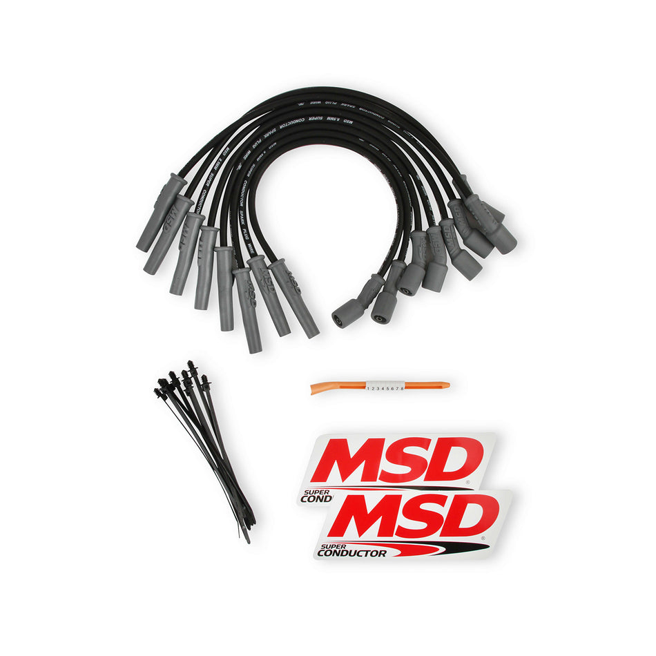 MSD Super Conductor Spark Plug Wire Set - Spiral Core - 8.5 mm - Black - Straight Plug Boots - Factory Style Boots/Terminals - 6.2 L