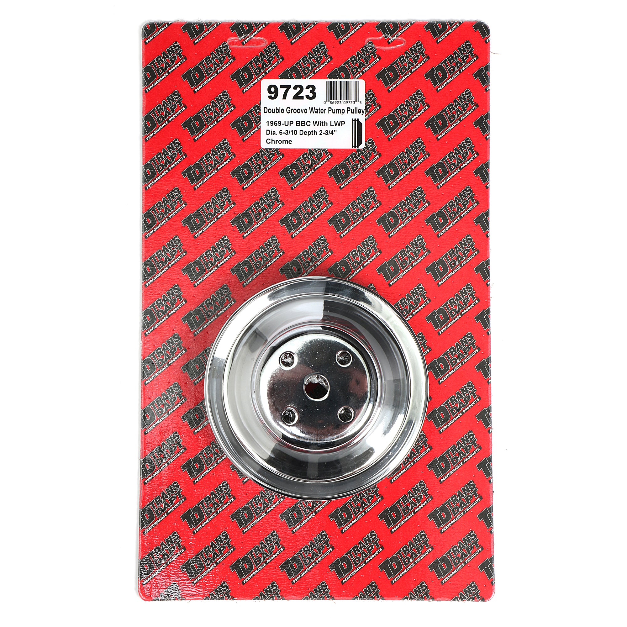 Trans-Dapt V-Belt 2 Groove Water Pump Pulley - 6.3 in Diameter - Chrome - Long Water Pump - Big Block Chevy