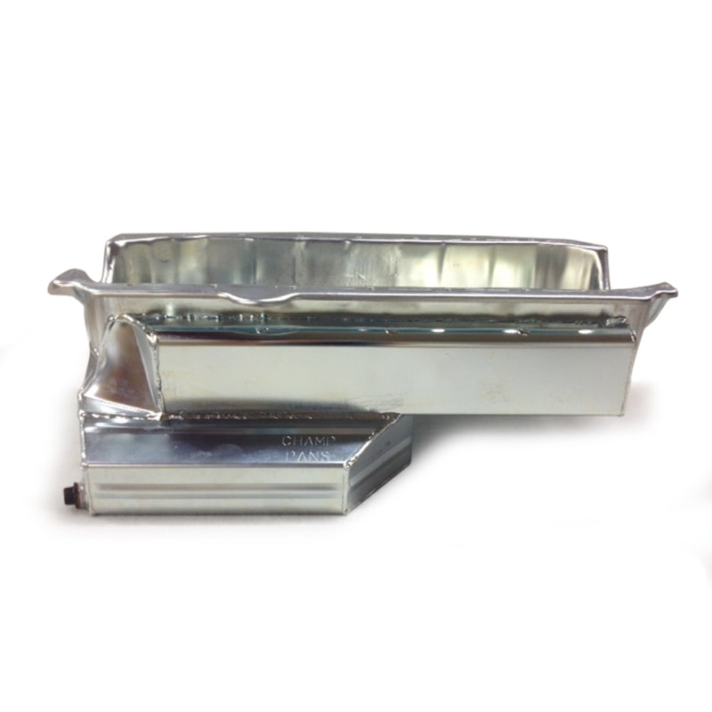 Champ Pans Oil Pan - Competition - Rear Sump - 8 Quart - 7" Deep - Kick Out - Steel - Zinc Plated - SB Chevy