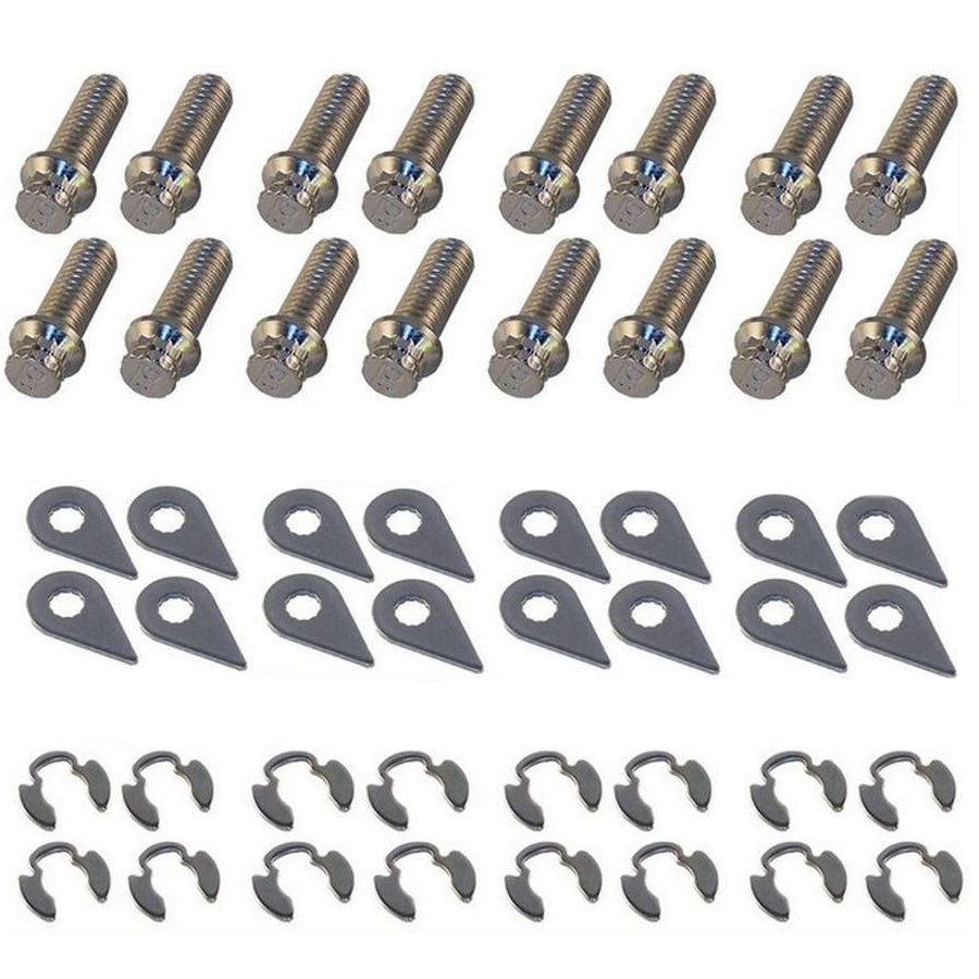 Stage 8 Locking Header Bolt - 3/8-16 in Thread - 1 in Long - 12 Point Head - Nickel Plated - Various Applications - Set of 16