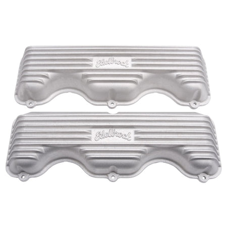 Edelbrock Classic Valve Covers Short Edelbrock Logo Aluminum - Natural