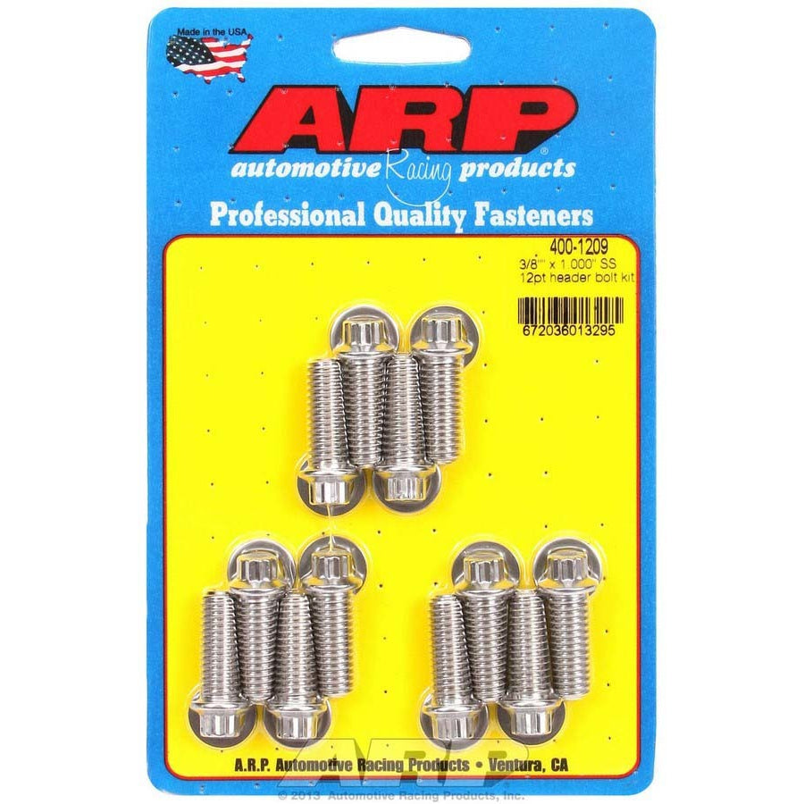 ARP Stainless Steel Header Bolt Kit - 12-Point - 5/16" Wrench - 3/8"-16 - 1.000" Length - Set of 12