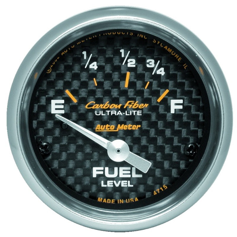 Auto Meter Carbon Fiber 73-10 ohm Fuel Level Gauge - Electric - Analog - Short Sweep - 2-1/16 in Diameter - Carbon Fiber Look Face
