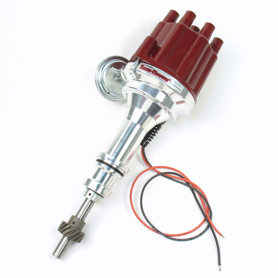 PerTronix Flame-Thrower Plug N Play Billet Distributor - Magnetic Pickup - Vacuum Advance - Socket Style - Red - Small Block Ford