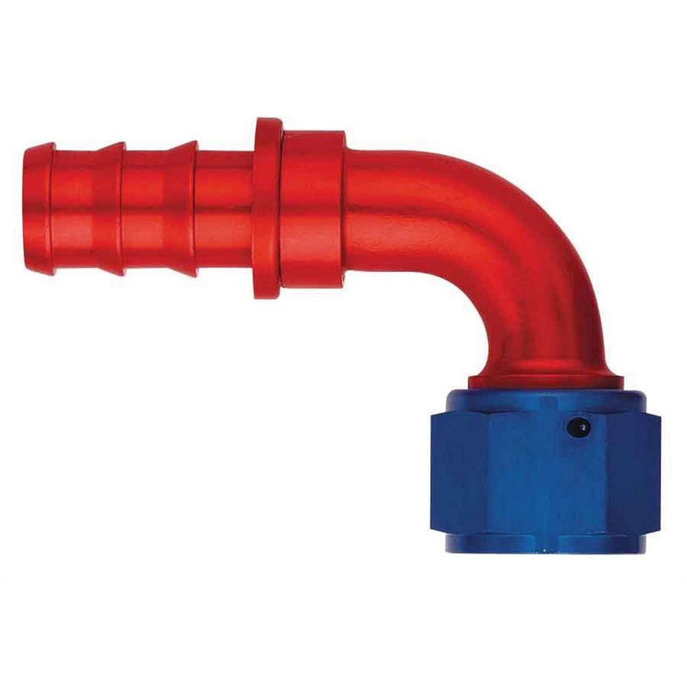 Aeroquip AQP Socketless 8 AN Hose Barb to 8 AN Female 90 Degree Hose End - Blue / Red Anodized FBM1533