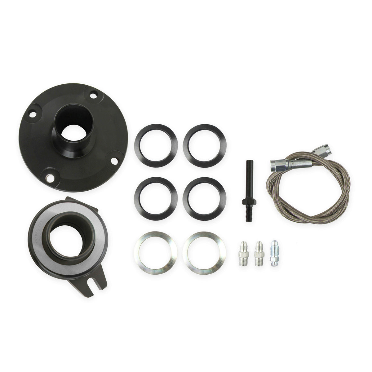Hays Hydraulic Throwout Bearing - Bolt-On - 4.680 in Collar ID - Braided Stainless Lines - 3 AN Fittings - Tremec TKO