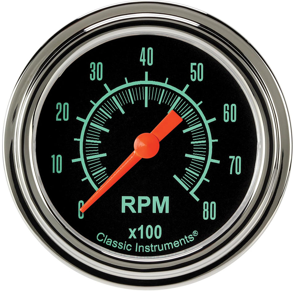 Classic Instruments G/Stock Tachometer - 8000 RPM - 2-5/8 in Diameter - Low Step Stainless Bezel - Black Face