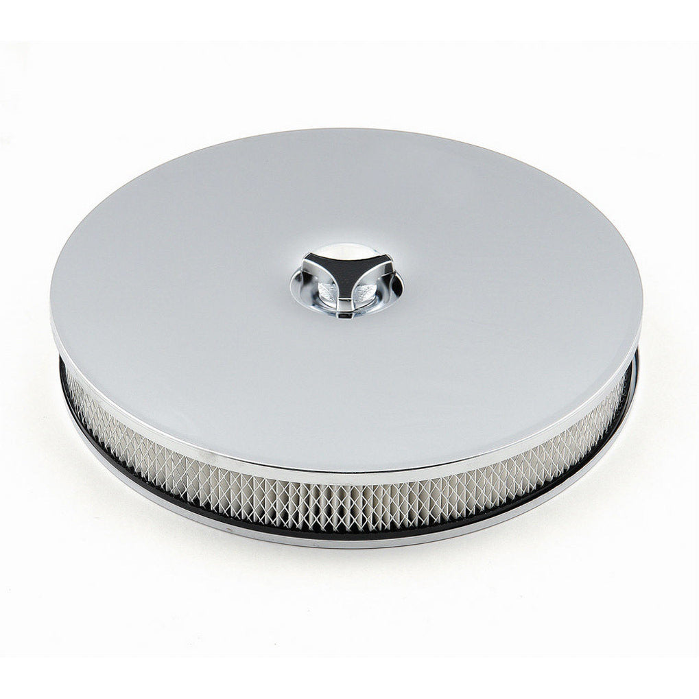Mr. Gasket Low Rider Air Cleaner Assembly - 14 in Round - 2.25 in Tall - 5-1/8 in Carb Flange - Drop Base - Chrome