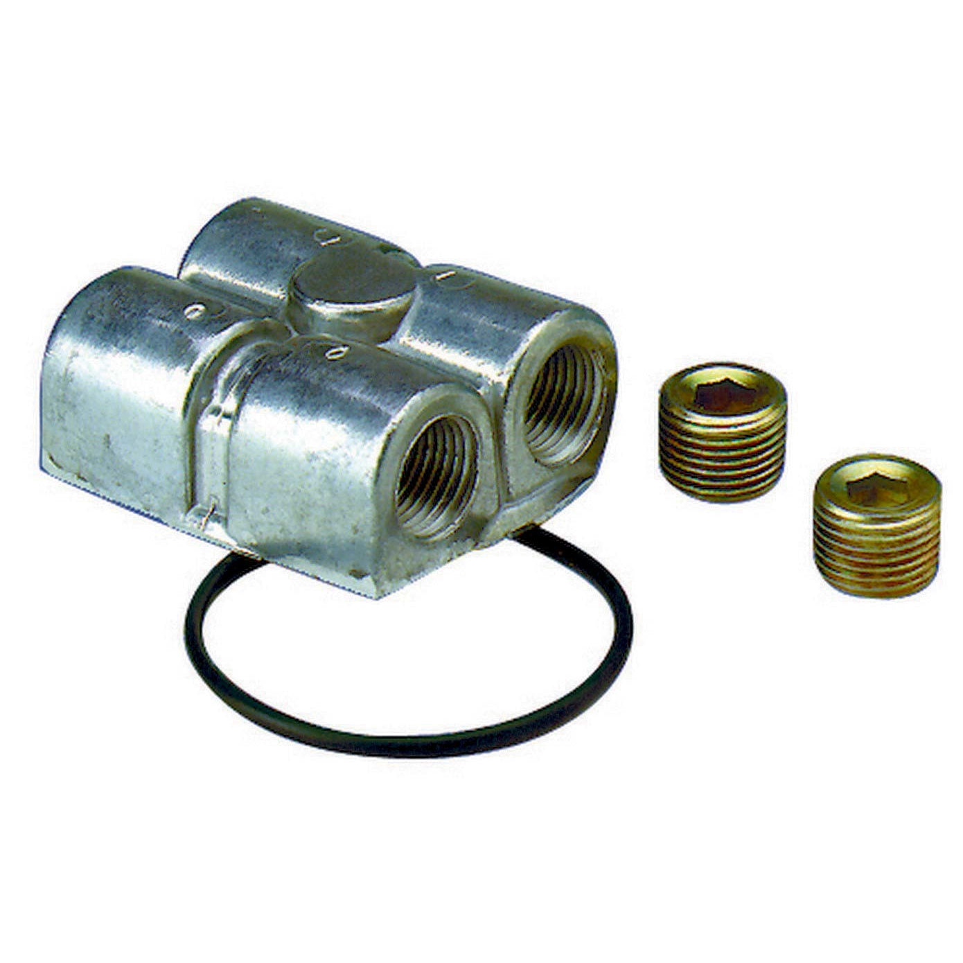 Perma-Cool Bypass Oil Filter Adapter 3/4-16" Center Thread Four 1/2" NPT Female Ports Billet Aluminum - Natural