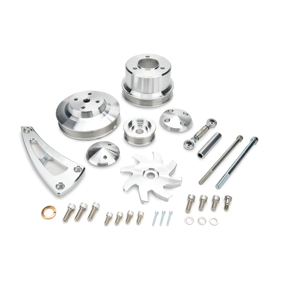 March Performance Ultra Performance 6-Rib Serpentine Pulley Kit - Clear Powder Coat - Long Water Pump - Big Block Chevy 23010