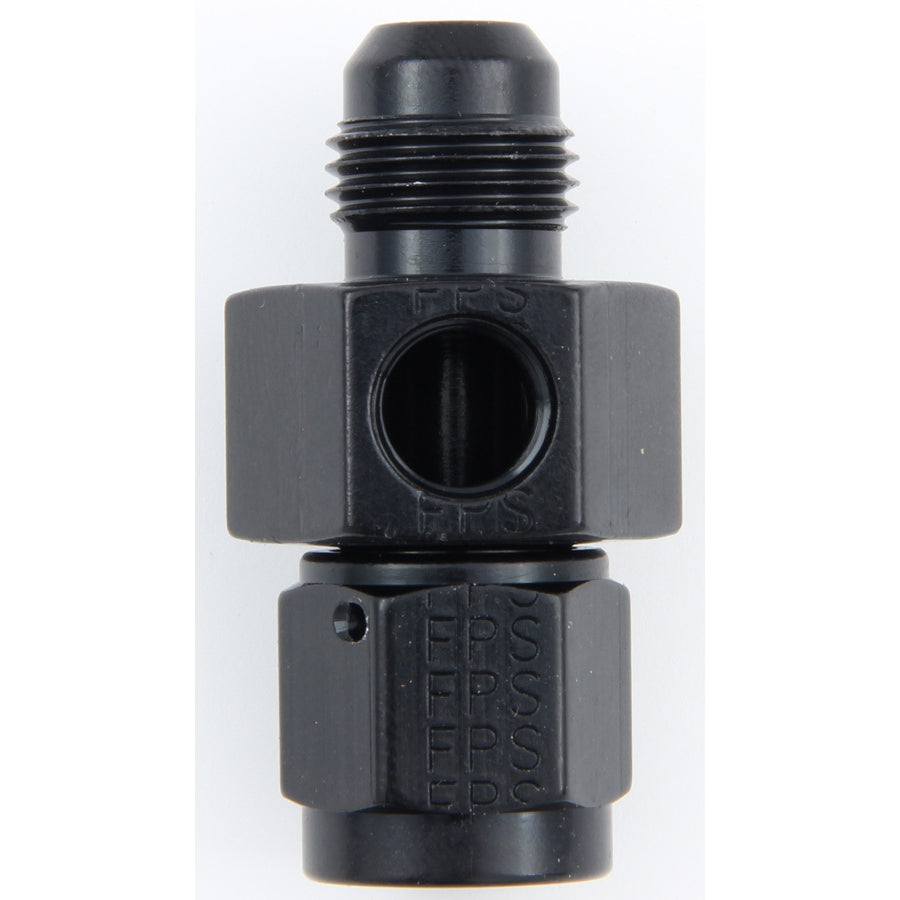 Fragola Aluminum Gauge Adapter - Black -06 AN Male x -06 AN Female - 1/8" NPT Port On Side