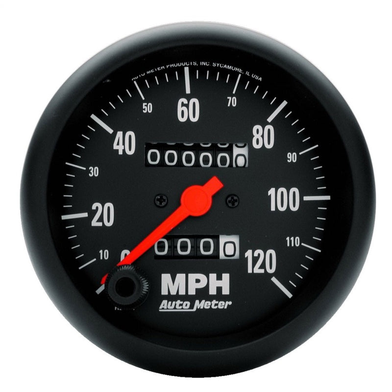 Auto Meter Z-Series 120 MPH Speedometer - Mechanical - Analog - 3-3/8 in Diameter - Black Face