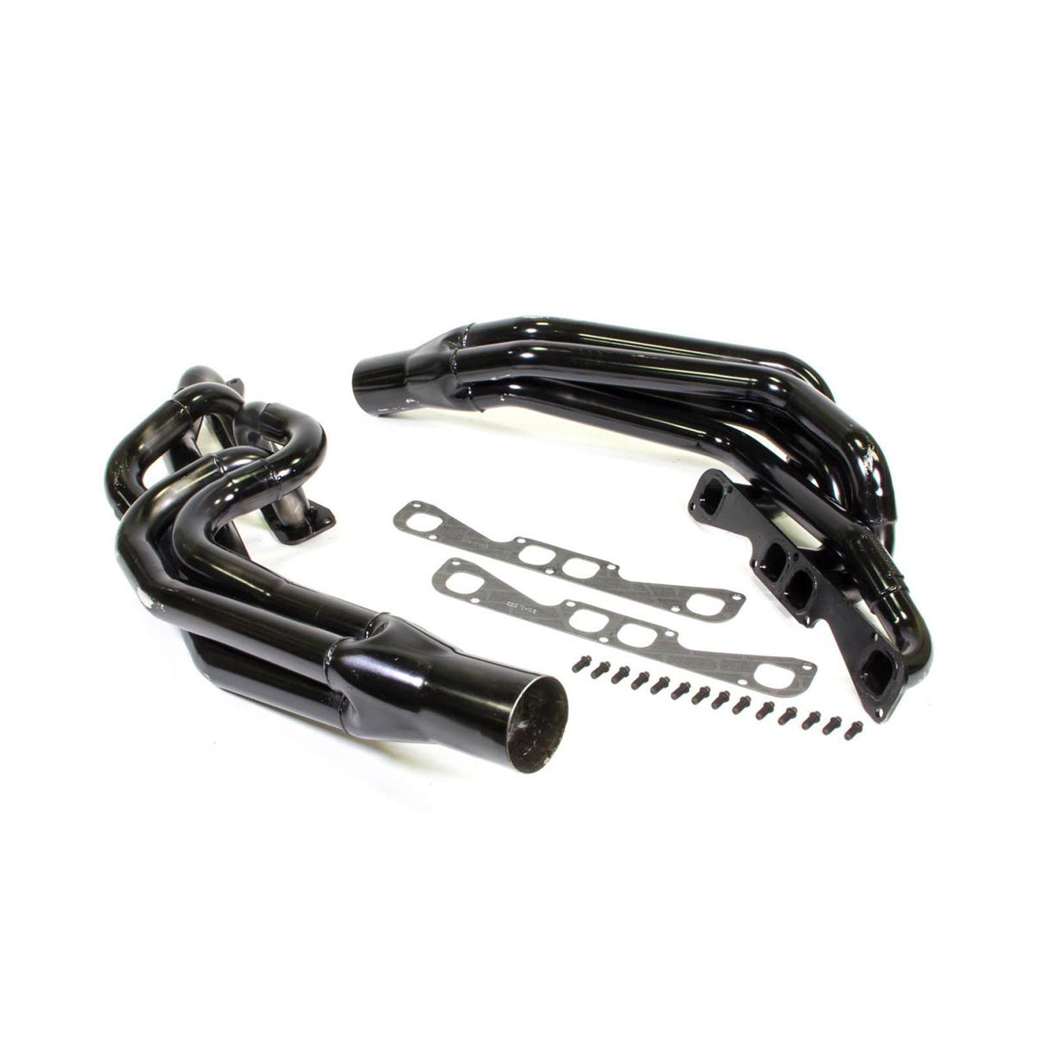 Schoenfeld Conventional Crossover - 1-3/4 to 1-7/8" Primary - 3-1/2" Collector - Spread Port - Steel - Black Paint - SB Chevy