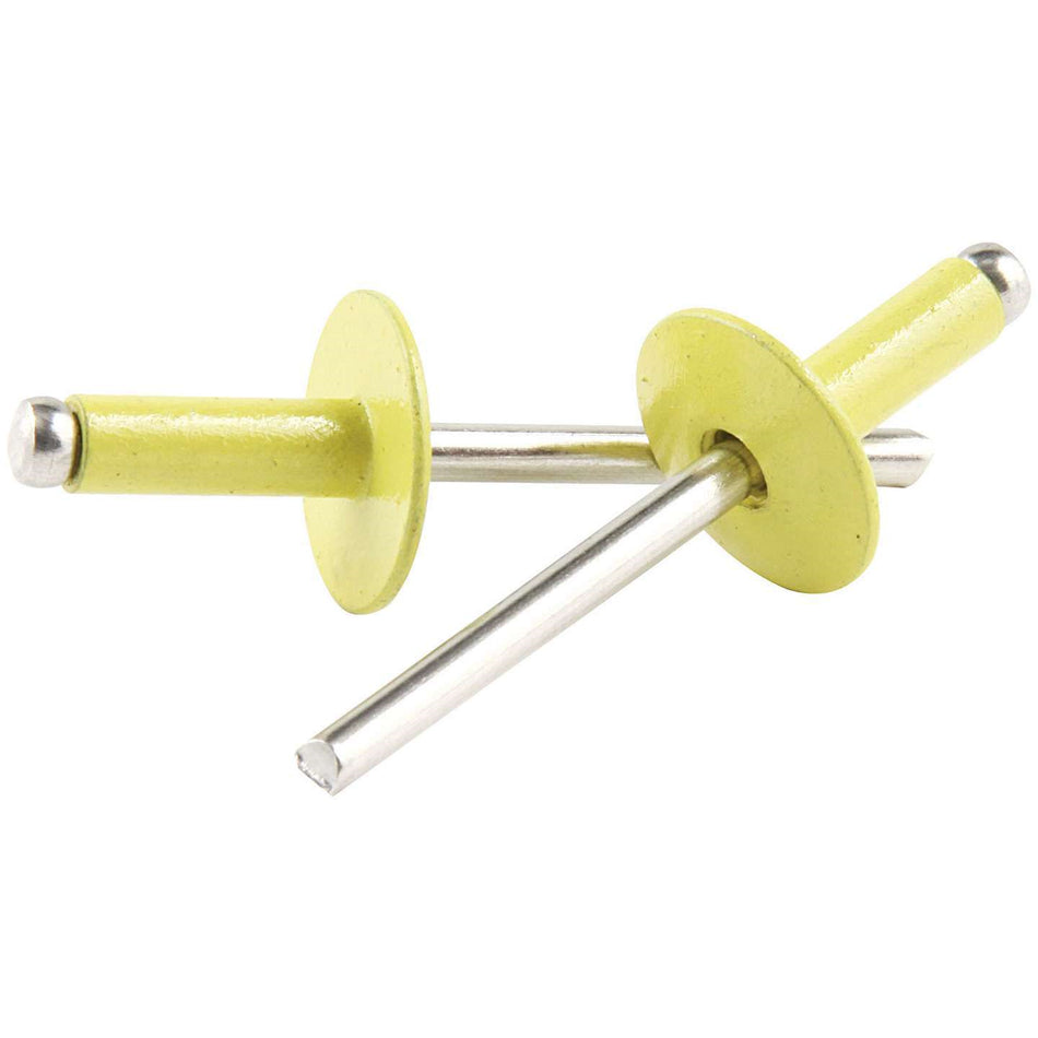 Allstar Performance 3/16" Large Head Aluminum Rivets - Yellow - 1/4" to 3/8" Grip Range - (250 Pack)