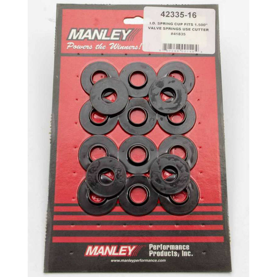 Manley Outside Valve Spring Locator - 0.062 in Thick - 1.680 in OD - 0.577 in ID - 1.550 in Spring OD - Black Oxide - Set of 16