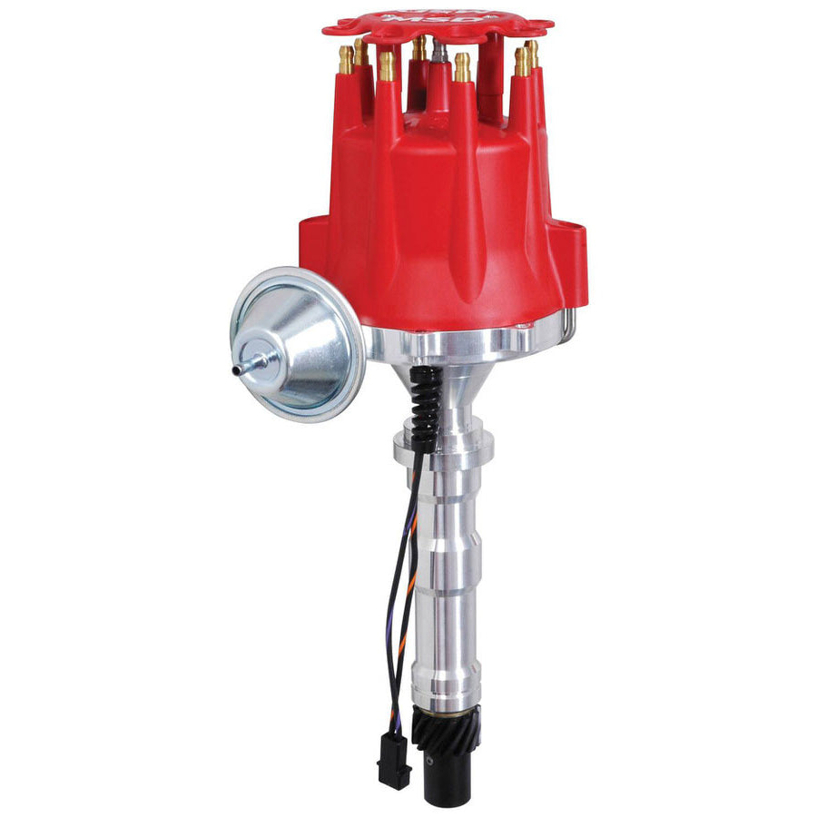 MSD Pro-Billet Distributor - Magnetic Pickup - Vacuum Advance - HEI Style Terminal - Red - Cadillac V8