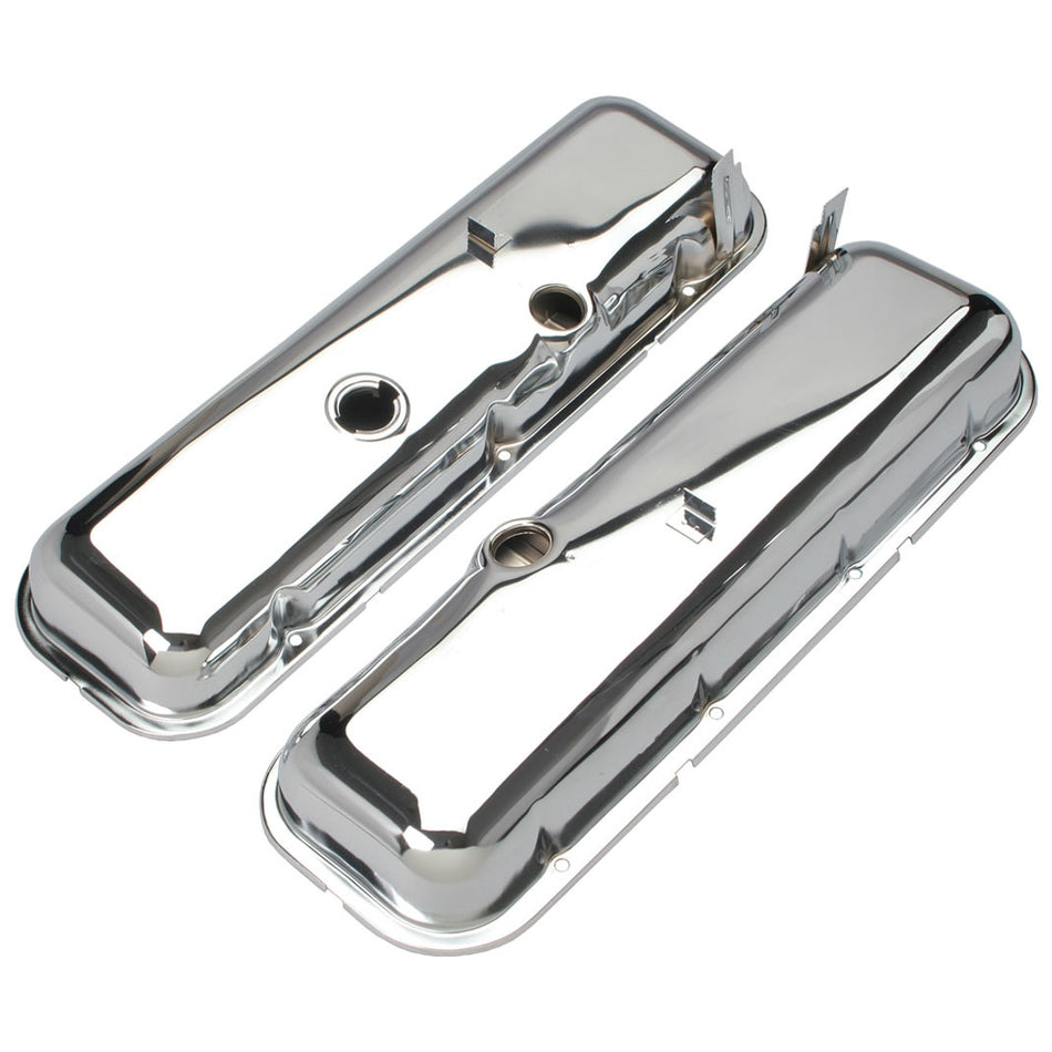 Trans-Dapt Valve Cover - Stock Height - Baffled - Breather Holes - Chrome - Big Block Chevy - Pair