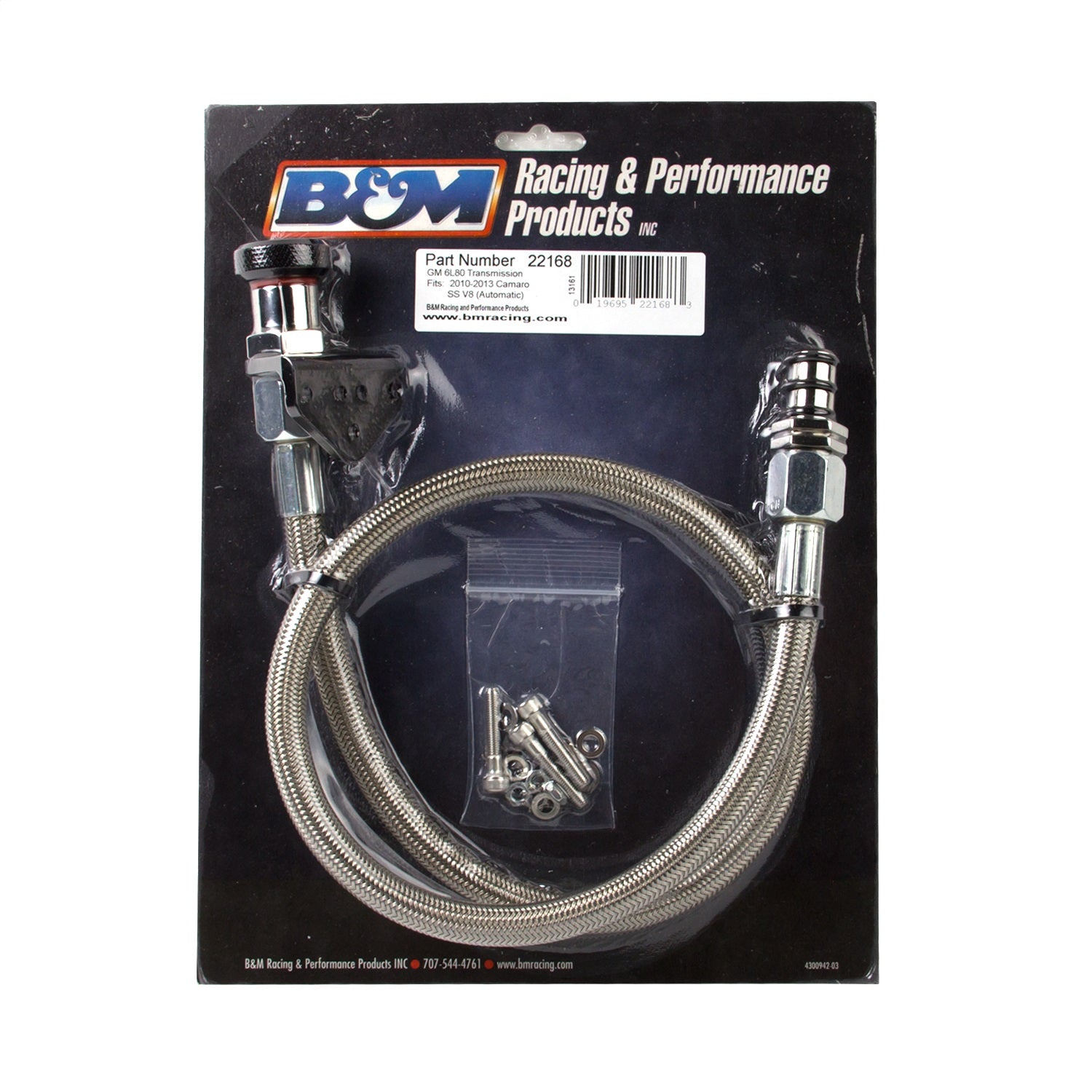 B&M Firewall Mount Transmission Dipstick Braided Stainless Aluminum Black Anodize/Natural - 6L80E
