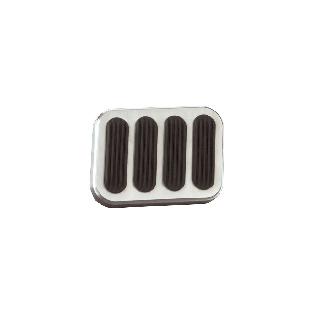 Lokar XL Brake Pedal Pad - 3-3/4" Wide x 2-3/4" Tall - Rubber Pads - Billet Aluminum - Brushed