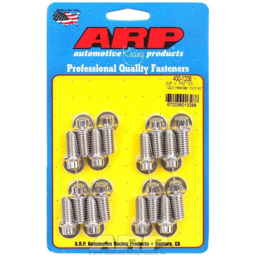 ARP Stainless Steel Header Bolt Kit - 12-Point - 5/16" Wrench - 3/8"-16 - 0.750" Length - Set of 16