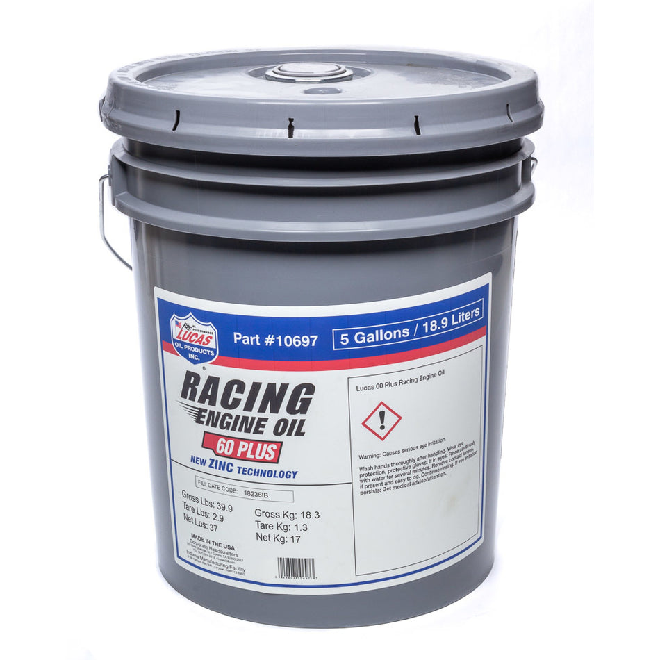 Lucas SAE 60 Plus Racing Motor Oil 5 Gallon Pail