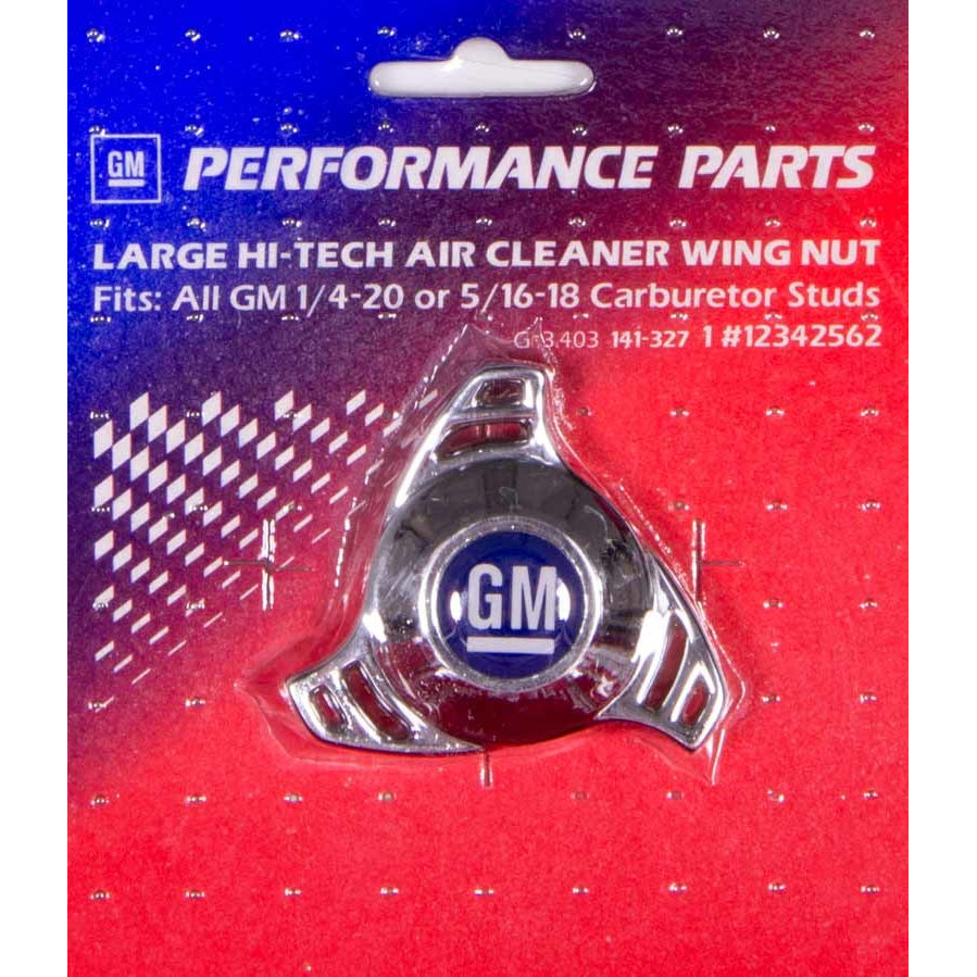 Proform Tri Star Air Cleaner Nut - 1/4-20 in and 5/16-18 in Thread - Blue / White GM Logo - Chrome