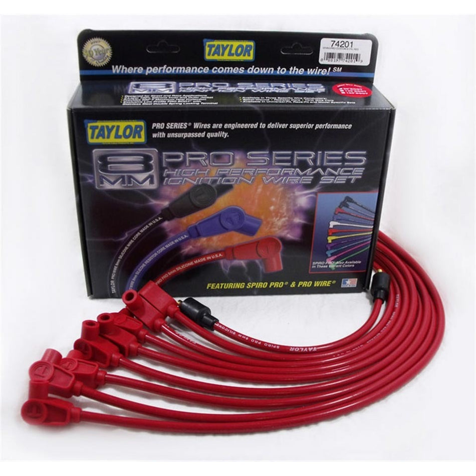 Taylor Spiro-Pro Spiral Core 8 mm Spark Plug Wire Set - Red - 90 Degree Plug Boots - Socket Style - Small Block Chevy