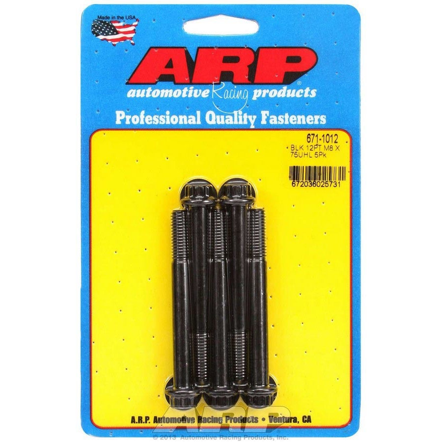 ARP 8 mm x 1.25 Thread Bolt 75 mm Long 10 mm 12 Point Head Chromoly - Black Oxide