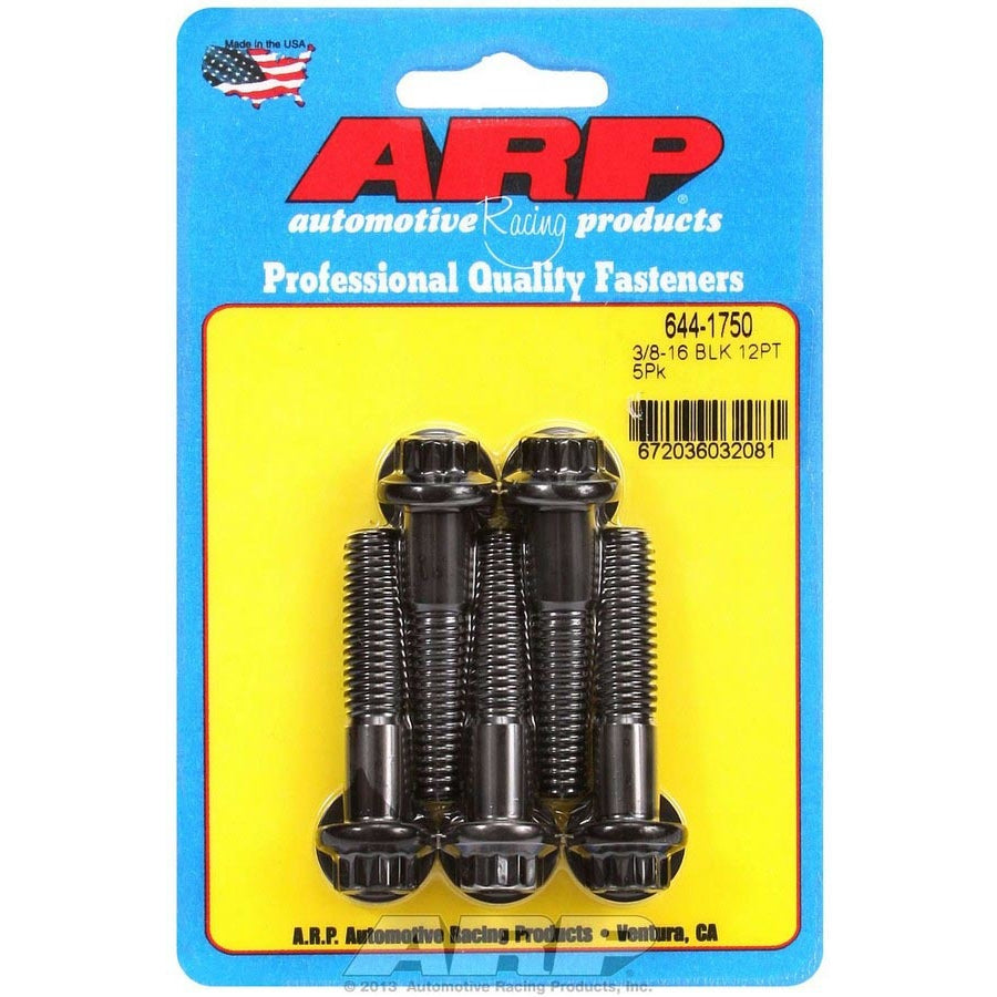 ARP 3/8-16 in Thread Bolt - 1.75 in Long - 7/16 in 12 Point Head - Chromoly - Black Oxide - Universal - Set of 5