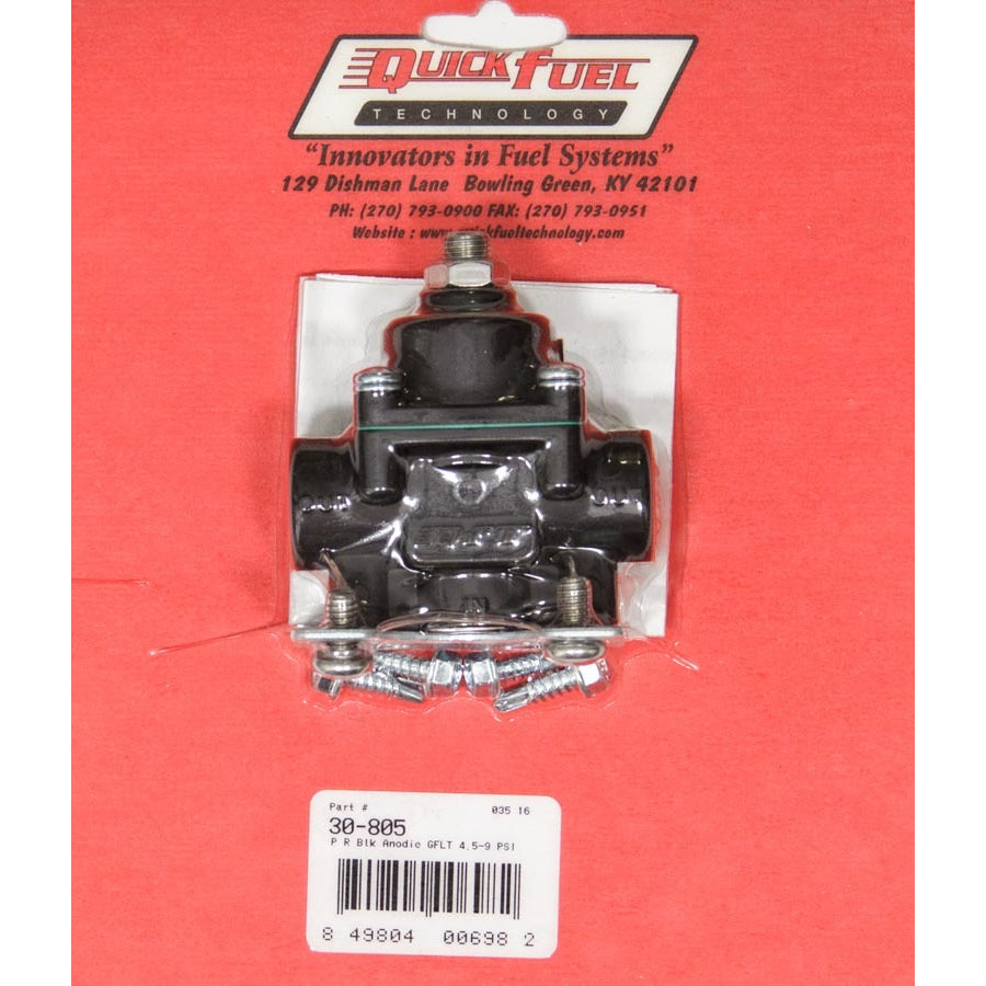 Quick Fuel Technology 4.5-9 psi Fuel Pressure Regulator Inline 3/8" Inlet/Outlets Aluminum - Black Anodize